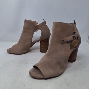 Sole Society So Sally Tan Suede Cut Out Open Toe Column Block Heel Boho Size 10